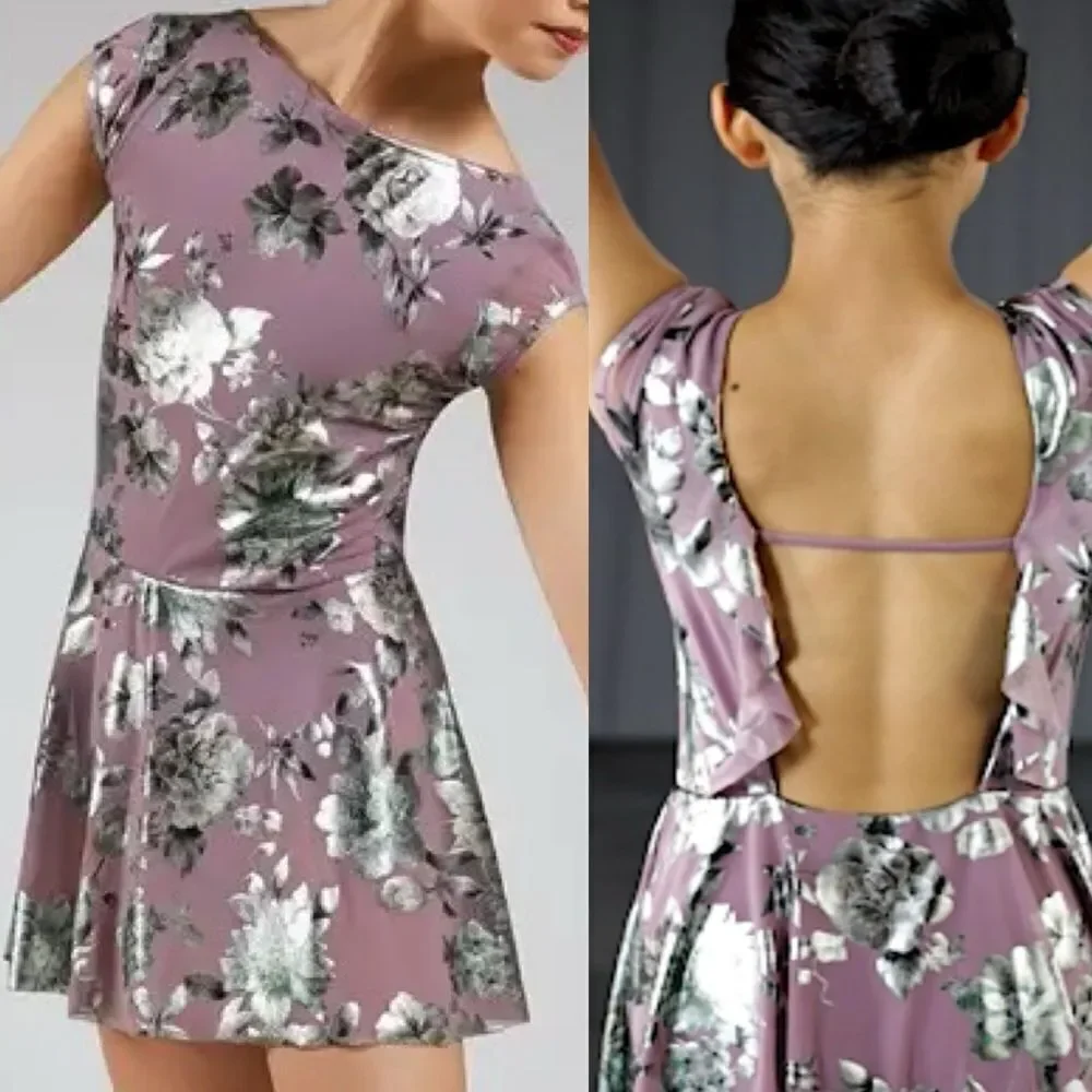 WEISSMAN Balera Dance Costume Metallic lavender mesh Floral Dress D11543 SA